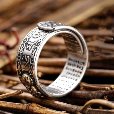 Pixiu Six True Words Mantra Adjustable Ring with the Heart Sutra Inside-Your Soul Place